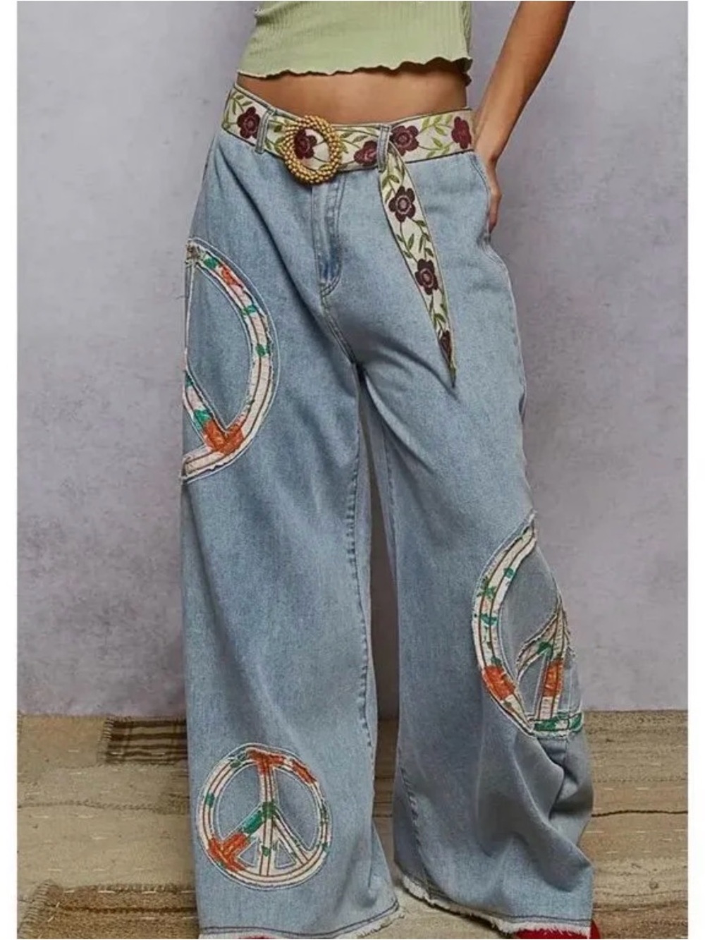 Pol large preloved denim peace jeans pants